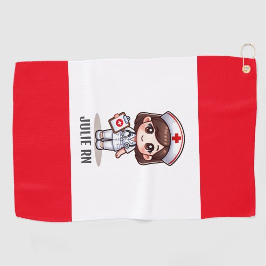 Schattigee Manga Verpleegster met Bruin Haar Bruin Golfhanddoek (Horizontaal)