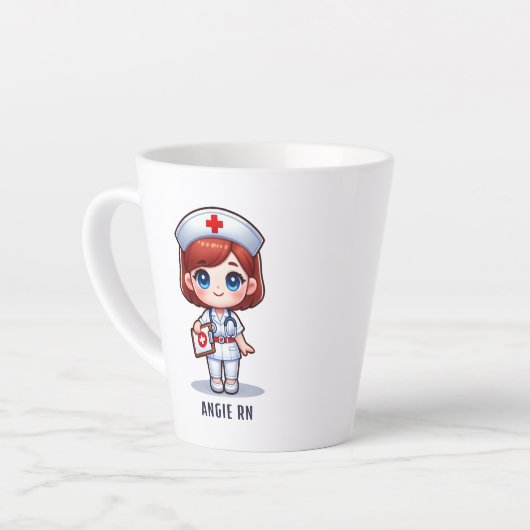 Schattigee Manga Verpleegster met Bruin Haar Bruin Latte Mok (Linkerhoek)