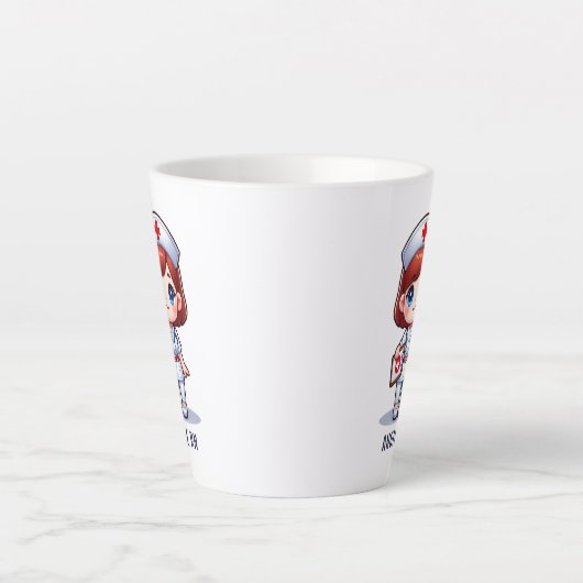 Schattigee Manga Verpleegster met Bruin Haar Bruin Latte Mok (Voorkant)