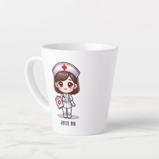 Schattigee Manga Verpleegster met Bruin Haar Bruin Latte Mok (Linkerhoek)