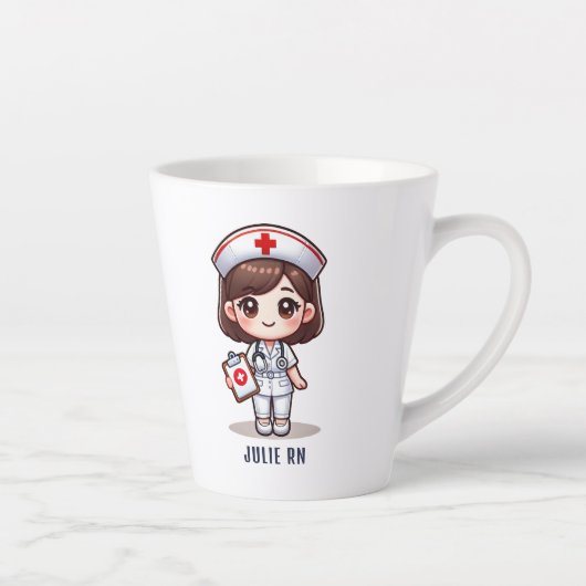 Schattigee Manga Verpleegster met Bruin Haar Bruin Latte Mok (Rechts)
