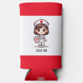 Schattigee Manga Verpleegster met Bruin Haar Bruin Seltzer Blikjeskoeler (Voorkant)