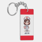 Schattigee Manga Verpleegster met Bruin Haar Bruin Sleutelhanger (Voorkant Links)