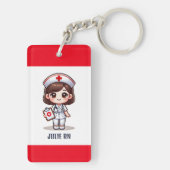 Schattigee Manga Verpleegster met Bruin Haar Bruin Sleutelhanger (achterkant)