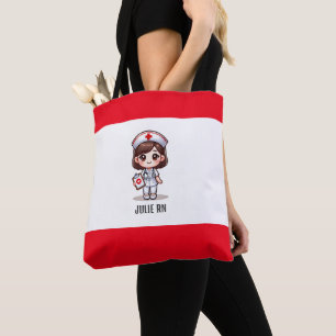 Schattigee Manga Verpleegster met Bruin Haar Bruin Tote Bag
