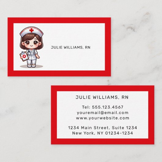 Schattigee Manga Verpleegster met Bruin Haar Bruin Visitekaartje (Voorkant / Achterkant)