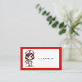 Schattigee Manga Verpleegster met Bruin Haar Bruin Visitekaartje (Staand voorkant)