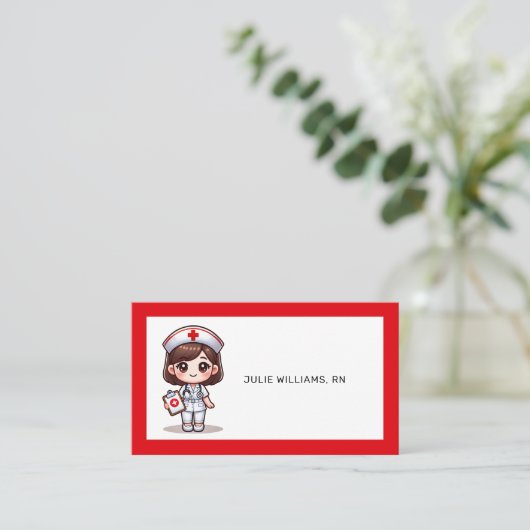Schattigee Manga Verpleegster met Bruin Haar Bruin Visitekaartje (Staand voorkant)