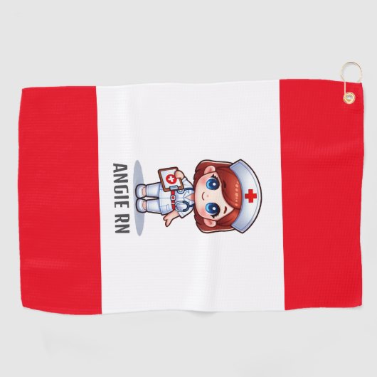 Schattigee Manga Verpleegster met Rood Haar Blauwe Golfhanddoek (Horizontaal)