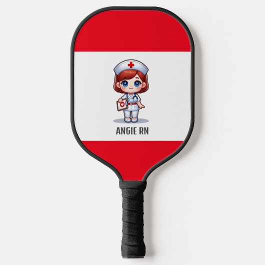 Schattigee Manga Verpleegster met Rood Haar Blauwe Pickleball Paddle (Voorkant)