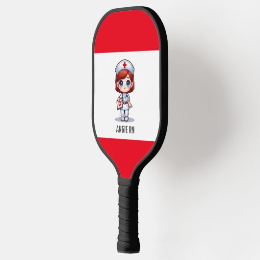 Schattigee Manga Verpleegster met Rood Haar Blauwe Pickleball Paddle (Links)