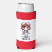 Schattigee Manga Verpleegster met Rood Haar Blauwe Seltzer Blikjeskoeler (Seltzer Voorkant)