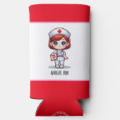 Schattigee Manga Verpleegster met Rood Haar Blauwe Seltzer Blikjeskoeler (Achterkant)