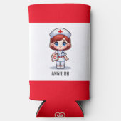 Schattigee Manga Verpleegster met Rood Haar Blauwe Seltzer Blikjeskoeler (Voorkant)