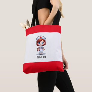 Schattigee Manga Verpleegster met Rood Haar Blauwe Tote Bag