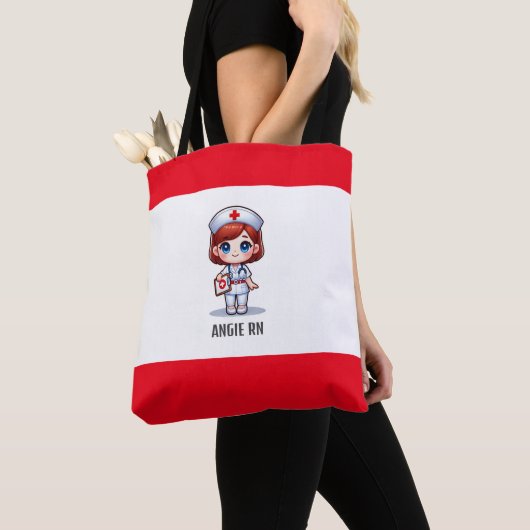 Schattigee Manga Verpleegster met Rood Haar Blauwe Tote Bag (Dichtbij)