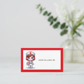 Schattigee Manga Verpleegster met Rood Haar Blauwe Visitekaartje (Staand voorkant)