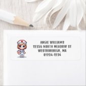 Schattigee Manga Verpleegster Rood Haar Blauw Ogen Etiket (Insitu)