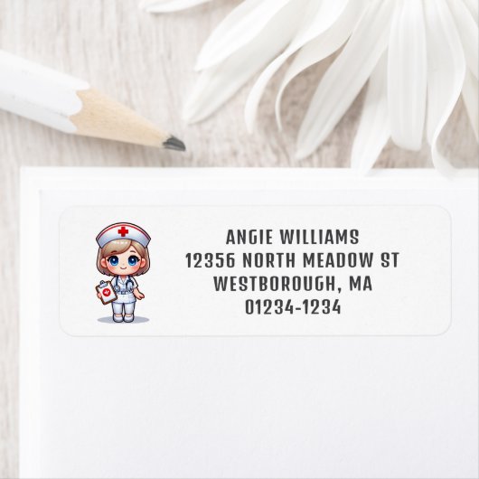 Schattigee Manga Verpleegster Rood Haar Blauw Ogen Etiket (Insitu)