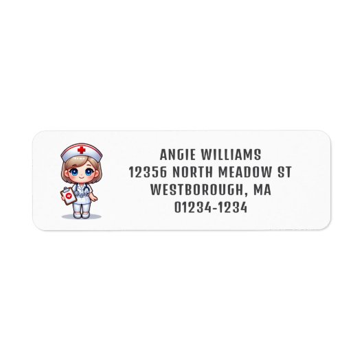 Schattigee Manga Verpleegster Rood Haar Blauw Ogen Etiket (Voorkant)