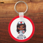 Schattigee Manga Zwart Nurse Brunette Karikatuur C Sleutelhanger (Voorkant)
