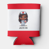 Schattigee Manga Zwarte Verpleegster Bruin Haar en Blikjeskoeler (Voorkant)