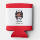 Schattigee Manga Zwarte Verpleegster Bruin Haar en Blikjeskoeler (Achterkant)