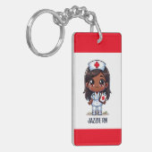 Schattigee Manga Zwarte Verpleegster Bruin Haar en Sleutelhanger (Voorkant Links)