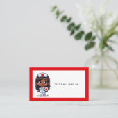 Schattigee Manga Zwarte Verpleegster Bruin Haar en Visitekaartje (Staand voorkant)