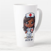 Schattigee Manga Zwarte Verpleegster Brunette Brui Latte Mok (Rechterhoek)