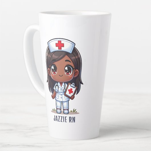 Schattigee Manga Zwarte Verpleegster Brunette Brui Latte Mok (Linkerhoek)