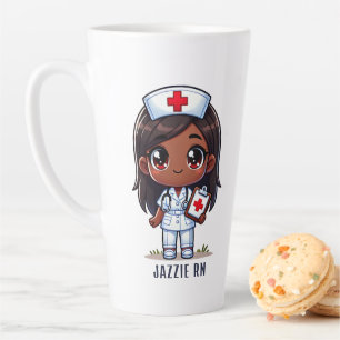 Schattigee Manga Zwarte Verpleegster Brunette Brui Latte Mok