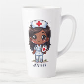 Schattigee Manga Zwarte Verpleegster Brunette Brui Latte Mok (Rechts)