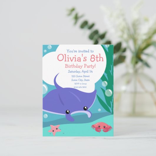 Schattigee Manta verjaardagsuitnodiging Kaart (Staand voorkant)