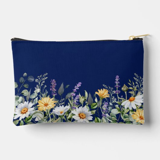 Schattigee marineblauwe Waterverf Wildflower Cosme Etui (Achterkant)