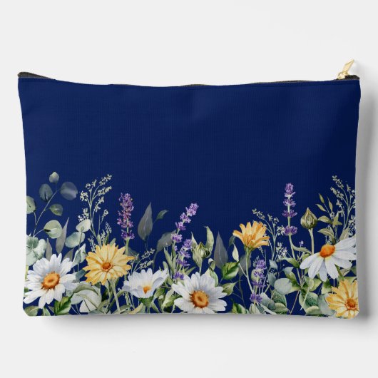 Schattigee marineblauwe Waterverf Wildflower Cosme Etui (Achterkant)