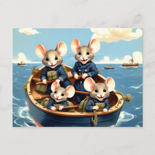 Schattigee marinemuizen in de boot briefkaart (Voorkant)