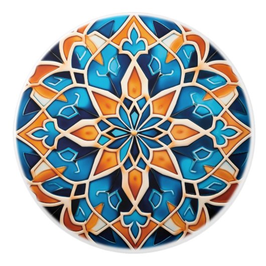 Schattigee Marokkaanse faux tegel stijl Keramische Knop (Voorkant)