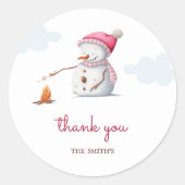 Schattigee Marshmallows Sneeuwman Wintervakantie B Ronde Sticker (Voorkant)