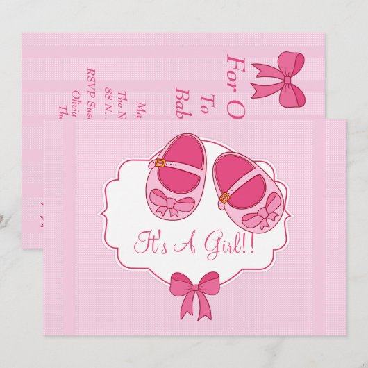 Schattigee "Mary Janes" Baby shower uitnodiging (Voorkant / Achterkant)