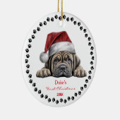 Schattigee Mastiff Dog Santa Hat Paw 1e Kerstmis Keramisch Ornament (Rechts)
