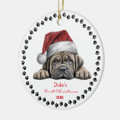 Schattigee Mastiff Dog Santa Hat Paw 1e Kerstmis Keramisch Ornament (Links)
