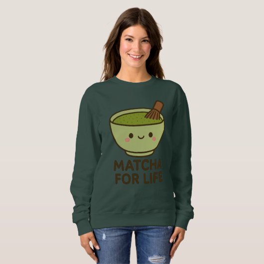 Schattigee Matcha Bowl Sticker Trui (Voorkant volledig)