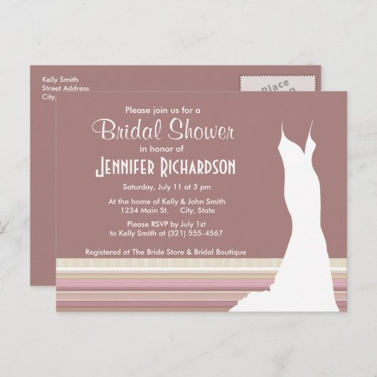 Schattigee Mauve, bruine strepen Uitnodiging Briefkaart (Voorkant / Achterkant)