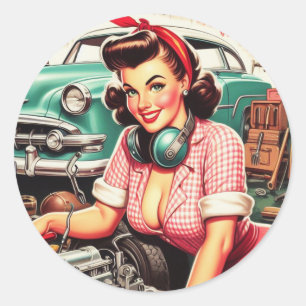 Schattigee Mechanische Pin-up Ronde Sticker