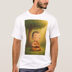 Schattigee mediterende monnik Cartoon Rustige Sp T-shirt
