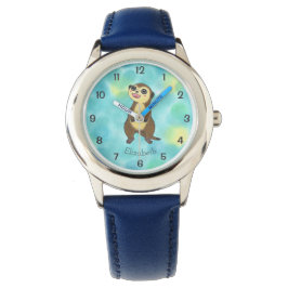 Schattigee Meerkat Cartoon blauw Kinder Naam Horlo Horloge