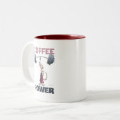Schattigee Meerkat Coffee Power Gewichtheffen Cart Tweekleurige Koffiemok (Voorkant links)