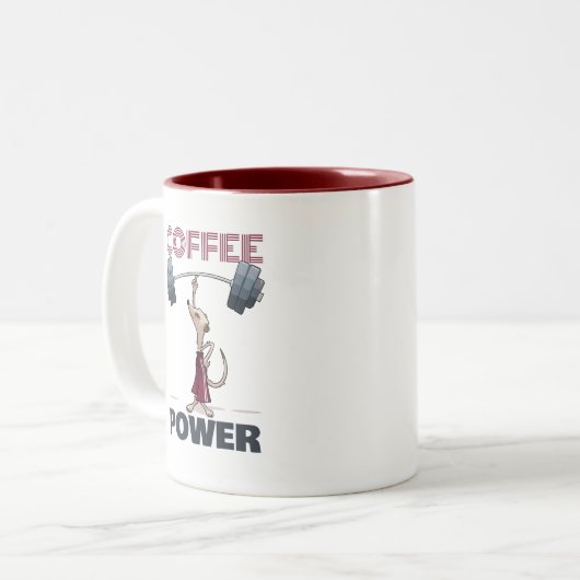Schattigee Meerkat Coffee Power Gewichtheffen Cart Tweekleurige Koffiemok (Voorkant links)
