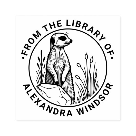 Schattigee Meerkat Standing #1 Bibliotheek Boeknaa Rubberstempel (Afrduk)